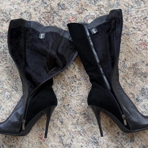 Black Heeled Suade Leather Boots Size 6.5 / 37 - Picture 2 of 6